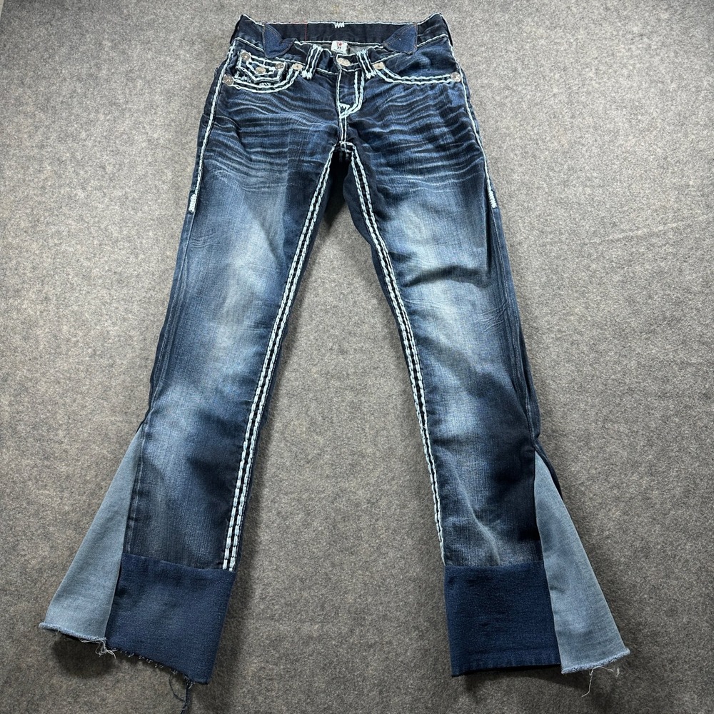 True Religion Jeans Women 27 Blue Upcycled Patchwork Flare Leg Super T
